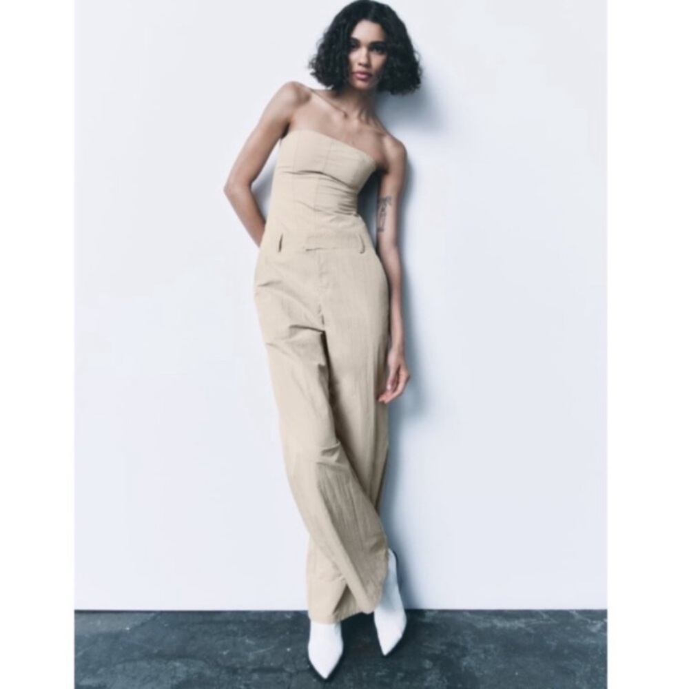 Zara Tan Strapless Jumpsuit